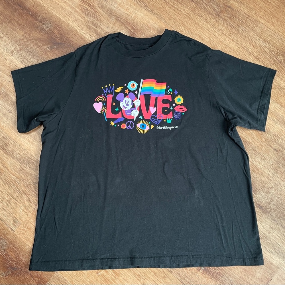 Walt Disney World Pride Flag Tee Shirt Graphic Love Size‎ 3XL Mickey Mouse Black